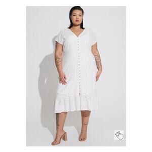 Torrid White Eyelet Hi-Lo Button Front Midi Shirt Dress Sz.4 NWT